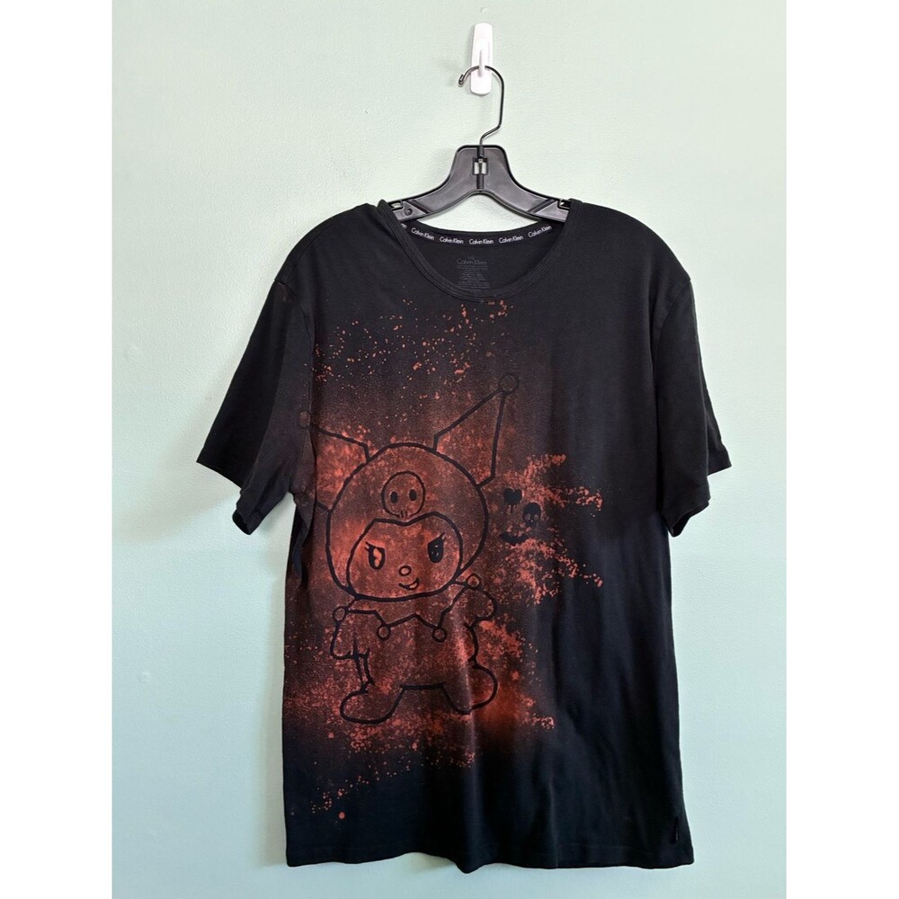Homemade Bleached Kuromi Hello Kitty Goth Kawaii Rebel T Shirt Mens L Wom XL